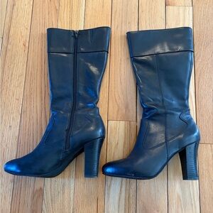 a.n.a Black Leather Mid-Calf Heeled Boots